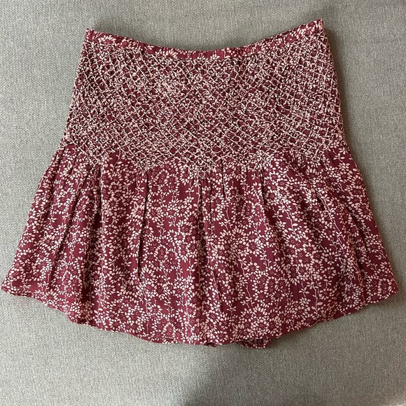 Ulla Johnson Burgundy Floral Silk Mini Skirt Size 2 - Picture 1 of 7